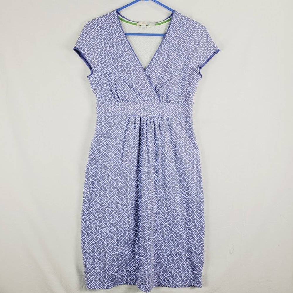 Boden Casual Jersey Dress US Size 4 4R Periwinkle White Polka Dot - Picture 1 of 4